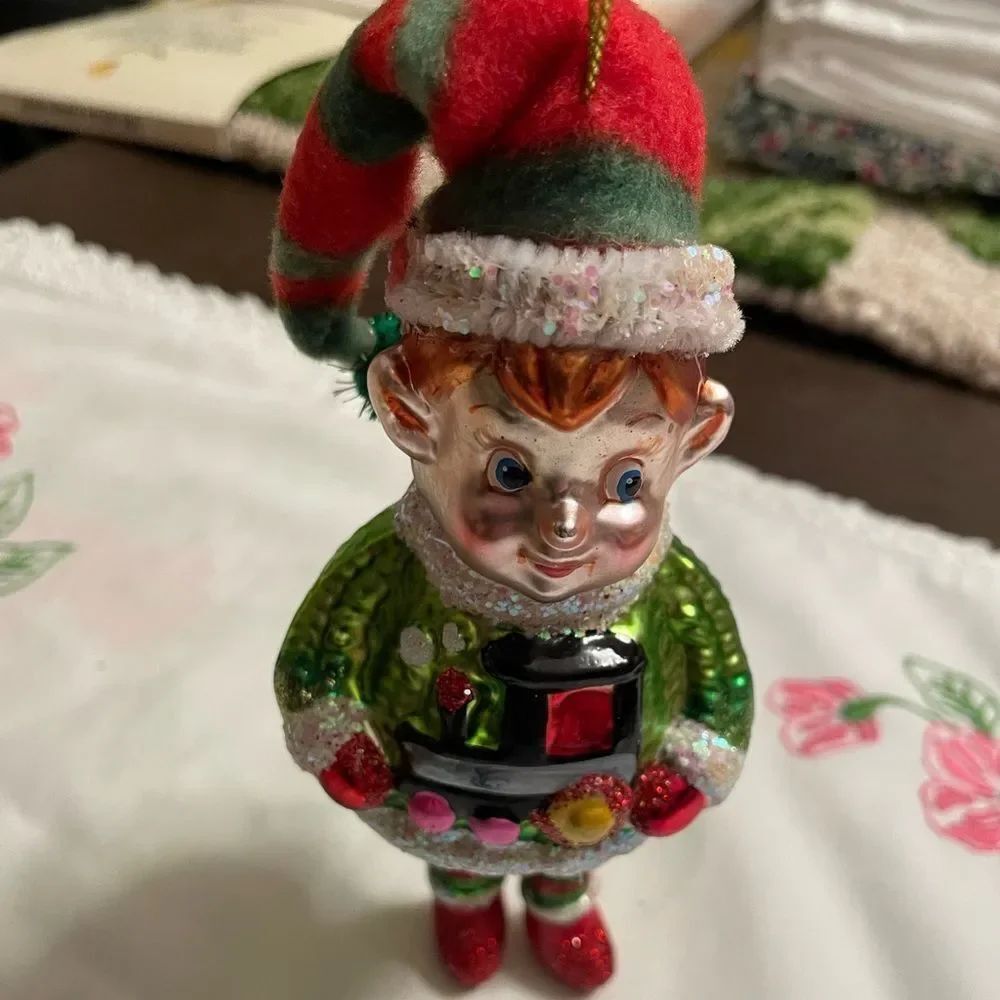 Elf Glass Ornament Dangling Legs Vintage